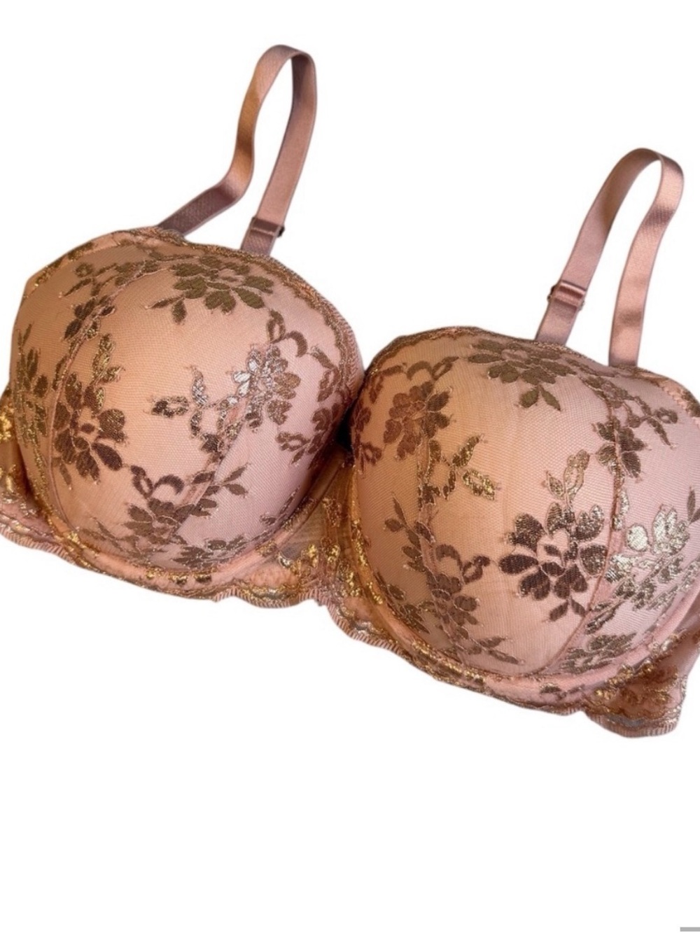 Victoria's Secret Pink and Gold Floral Lace Push Up Bra